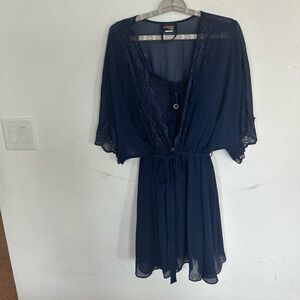 Sexy Lacy Navy See Through Gown &  Robe Lingerie Set Built in Bra

Size 2X